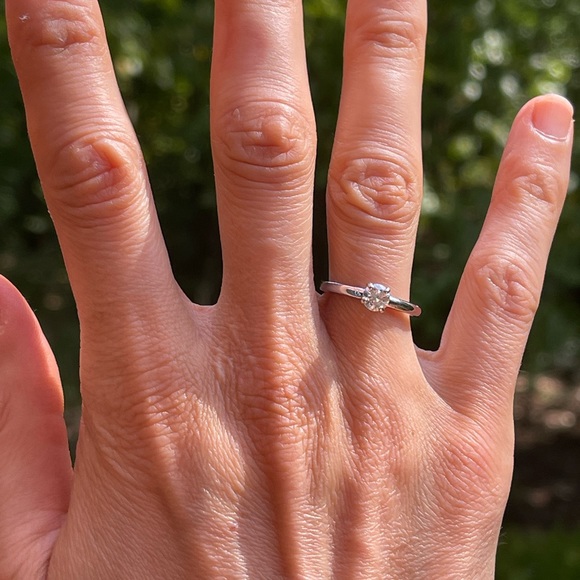 Solid 14k White Gold and Moissanite Solitaire Engagement or Stacking Ring - Picture 6 of 7